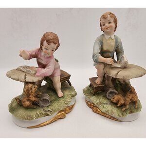 Set of 2 Vintage Boy and Girl Andrea By Sadek Bisque Porcelain Figurines #7195